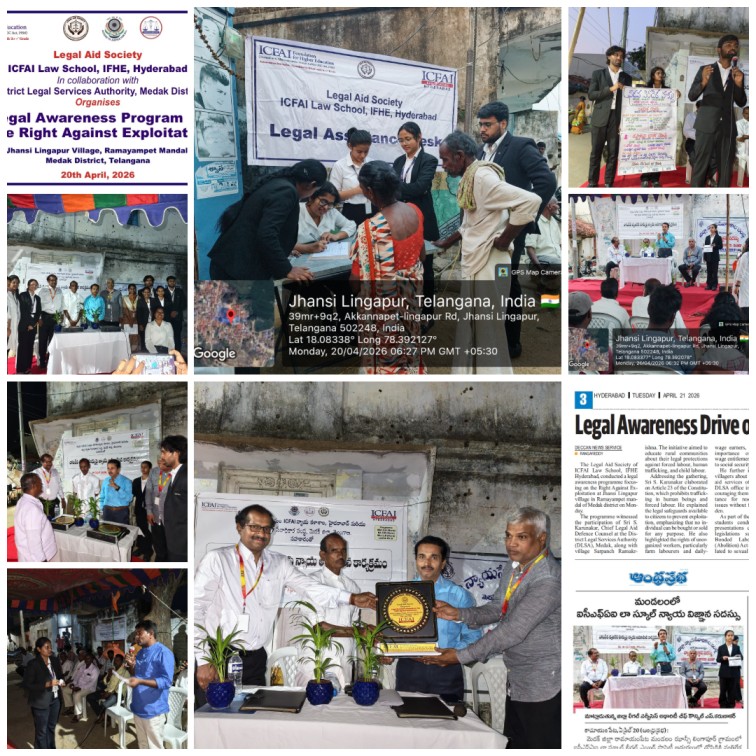 Legal awareness program on the Right against Exploitation held at Jhansi Lingapur Village, Ramayampet Mandal, Medak District on 20th April 2026