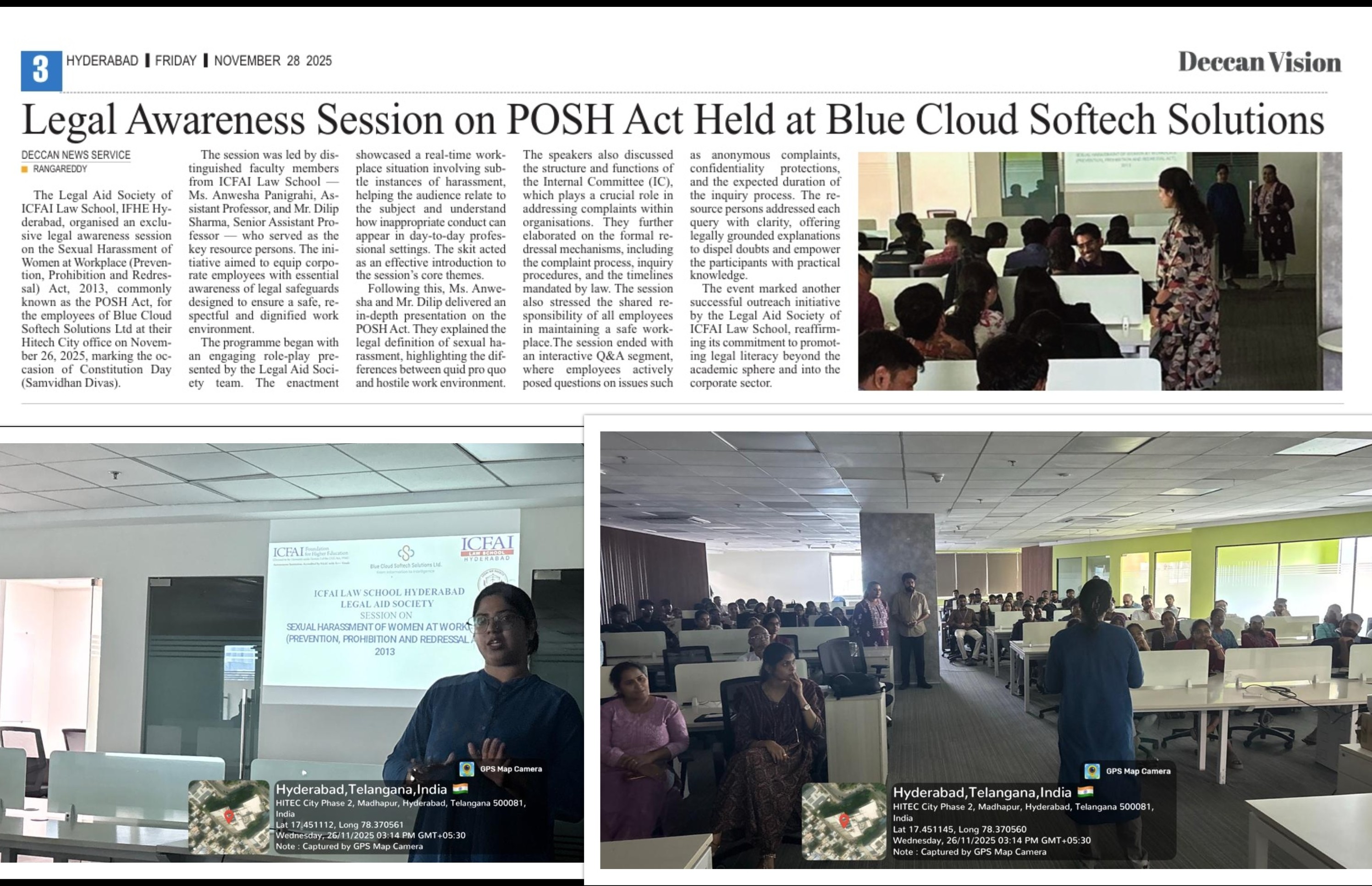 Legal Awareness program on Prevention of Sexual Harassment (POSH) at Workplace held on 26th November 2025