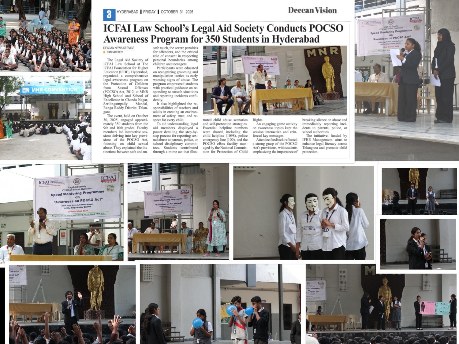 Report of the speed mentoring program on Awareness on Protection of Children from Sexual Offenses (POCSO) Act, 2012 on October 30, 2025 at MNR School, Chanda Nagar, Serilingampally Mandal