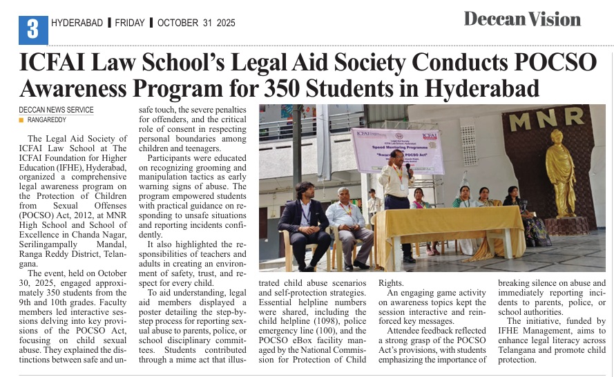 speed mentoring program on Awareness on Protection of Children from Sexual Offenses (POCSO) Act, 2012 on October 30, 2025.