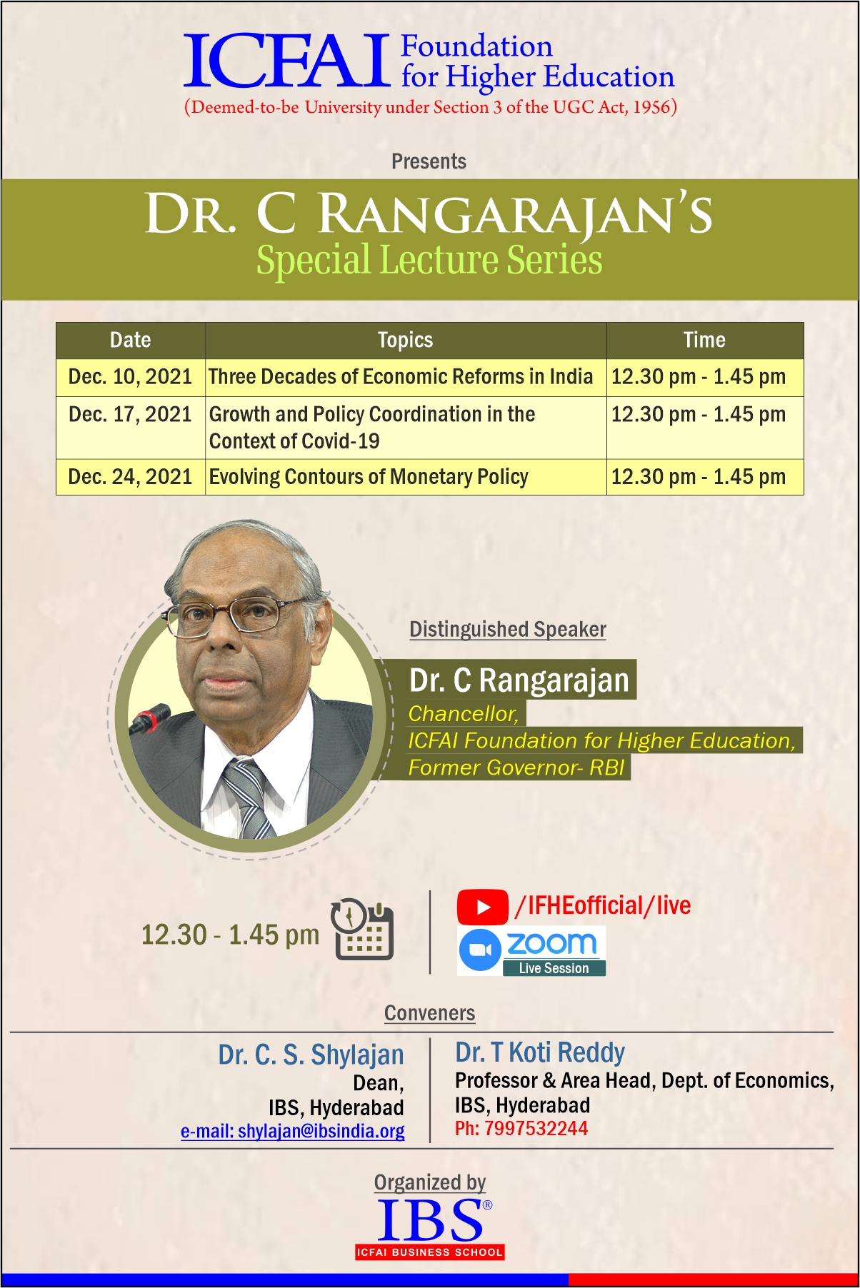 Special Lecture Series by Dr C Rangarajan